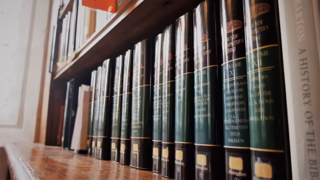 a row of books sitting on top of a wooden shelf